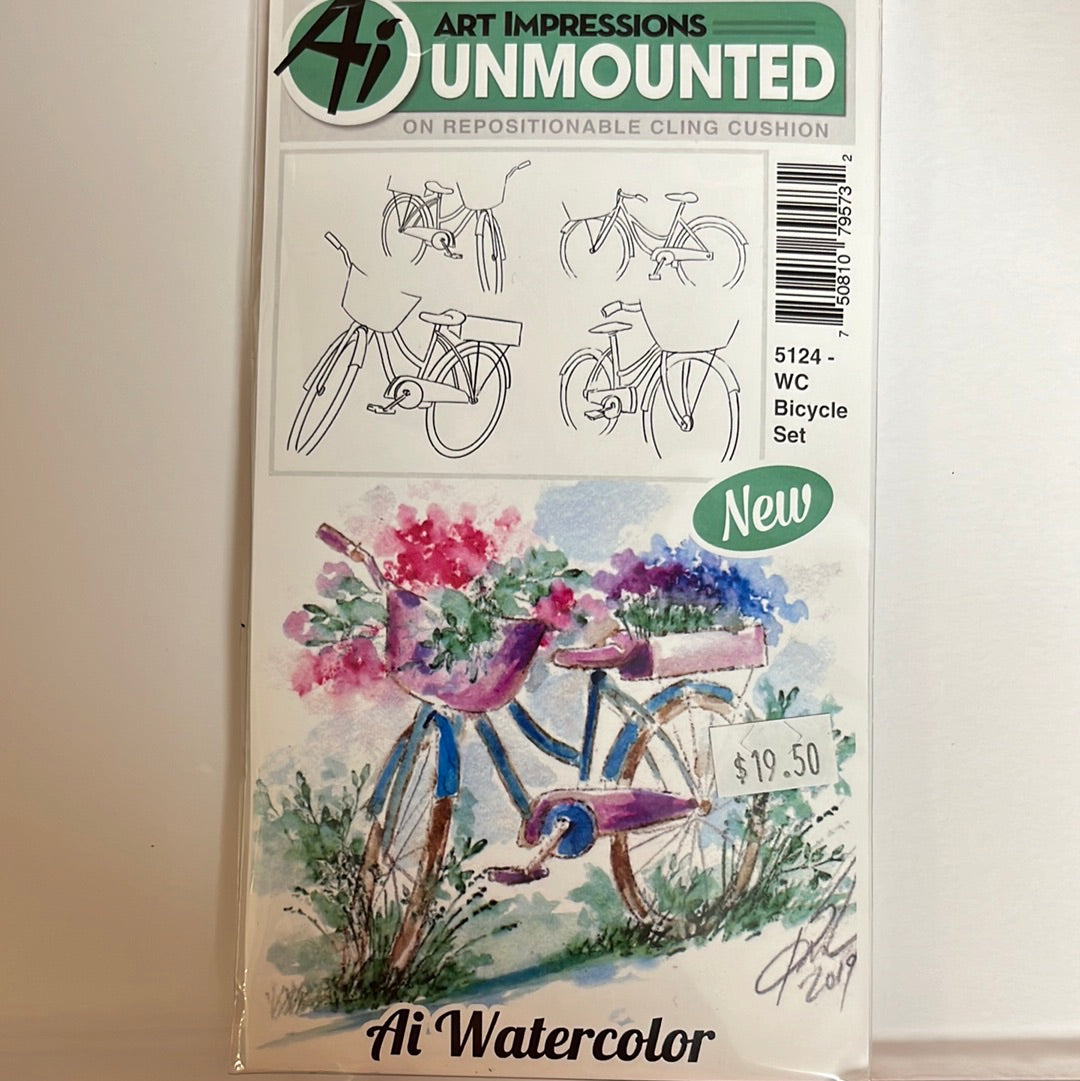 Art Impressions - Watercolor Cling Rubber Stamps - Bicycle Set