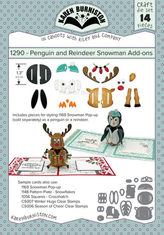 1290 Karen Burniston - Penguin and Reindeer Snowman Add-Ons