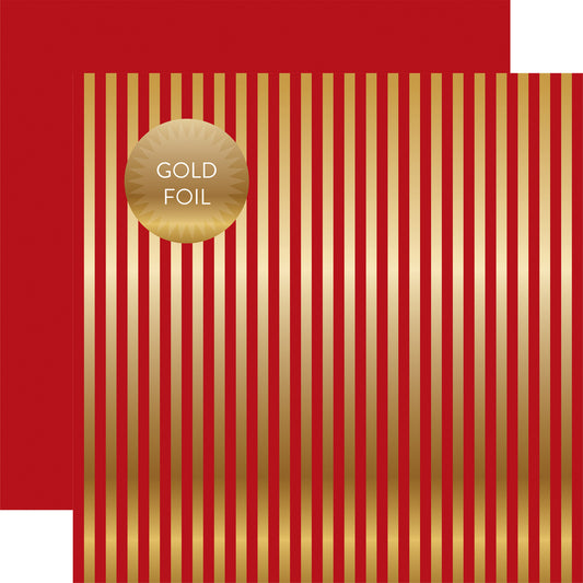 Echo Park - Dots & Stripes: Christmas Gold Foil Stripe - Dark Red