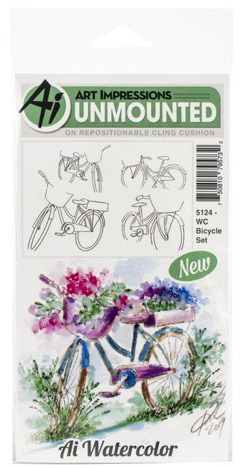 Art Impressions - Watercolor Cling Rubber Stamps - Bicycle Set