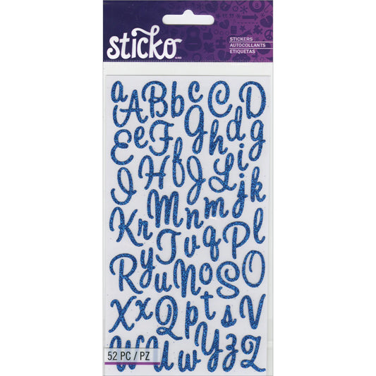 Sticko - Mural Script Alphabet - Blue Glitter