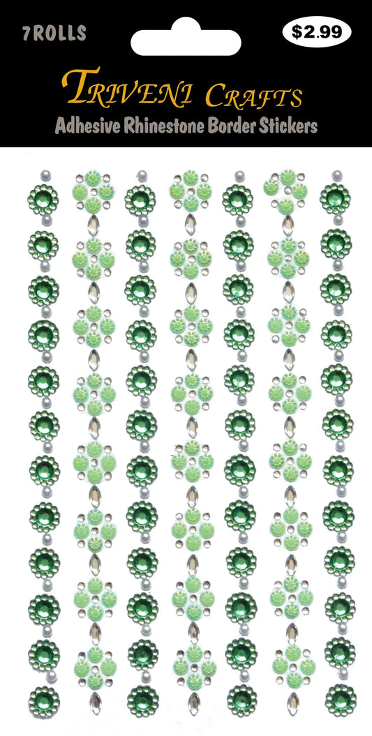 Triveni Crafts - Rhinestone Border Stickers - Green