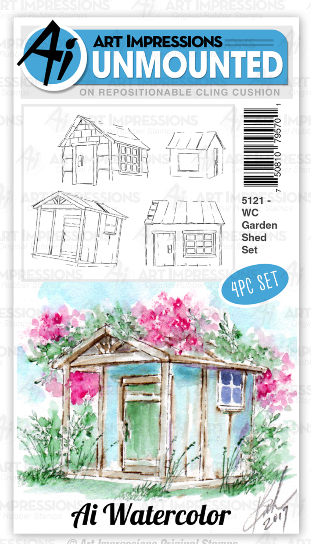 Art Impressions - Watercolor Rubber Stamps - Garden Shed Set