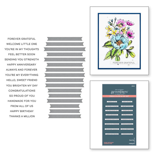 Spellbinders - BetterPress Plate & Die Set - Always And Forever Sentiment Strips