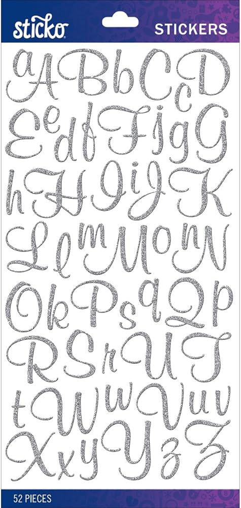 Sticko - Mural Script Alphabet - Silver Glitter