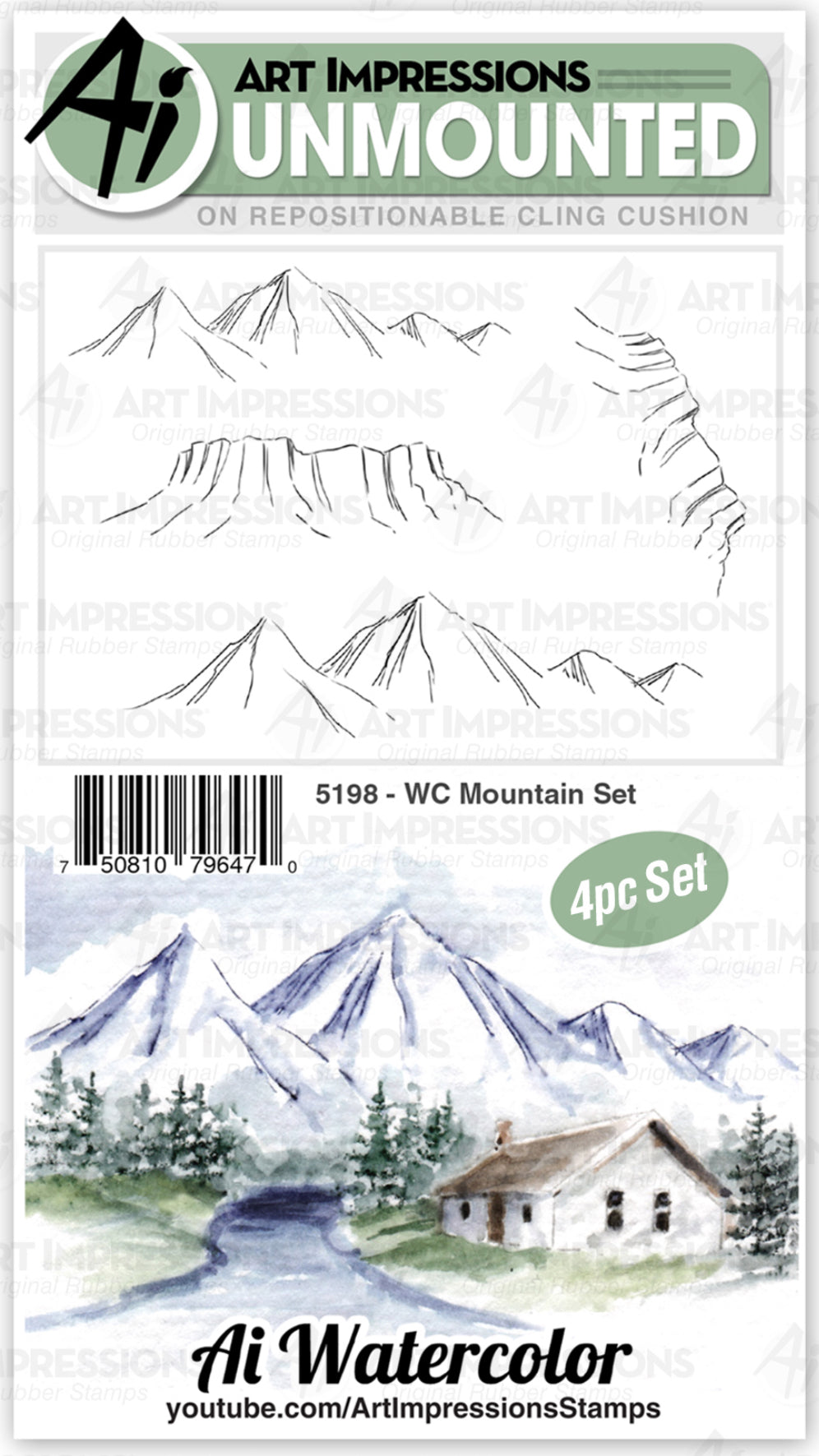 Art Impressions - Watercolor Rubber Stamp - Mountain Set