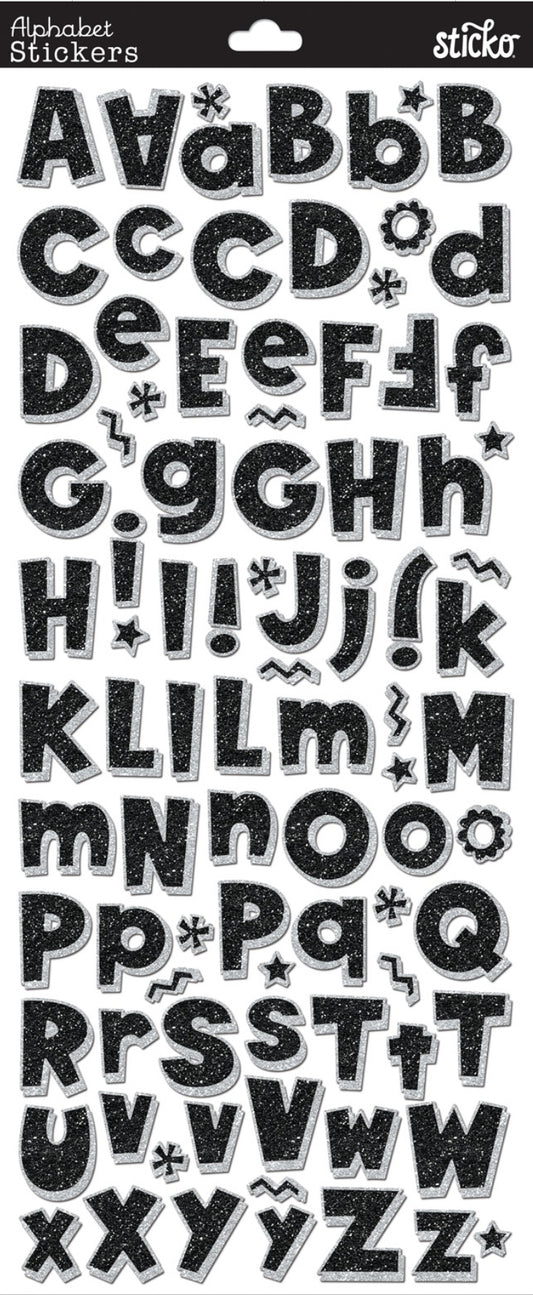 Sticko - Alphabet Stickers - Black Glitter