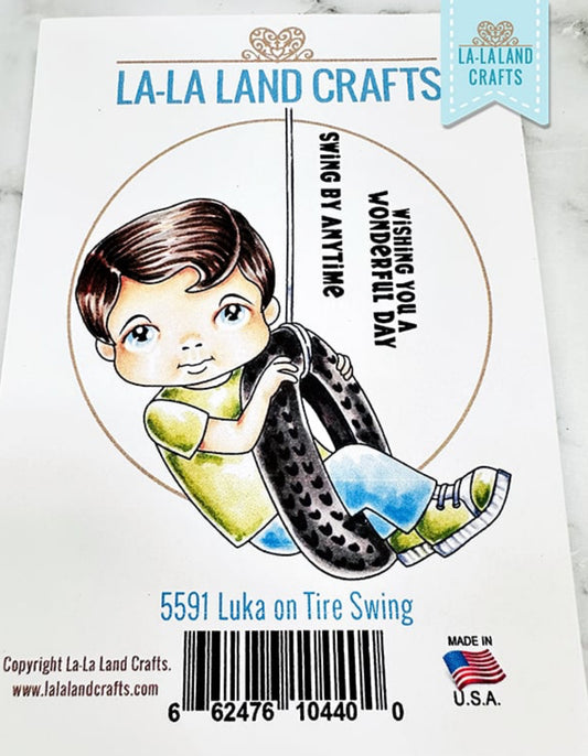 La-La Land Crafts - Rubber Stamps - Luka on Tire Swing